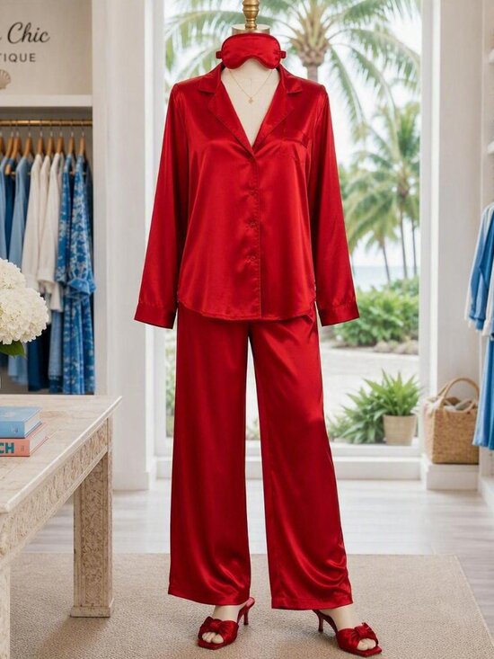 Victoria's Secret Other - Vintage Victoria's Secret Red Satin Two-Piece Pajama Set